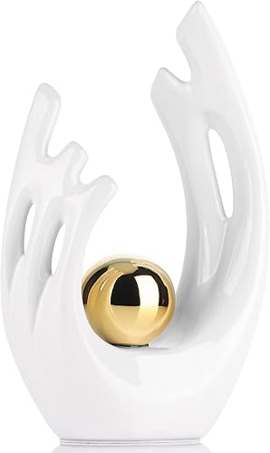 Miniatura 57 de XMGZQ Estatuas y esculturas abstractas de cerámica, estatuas de cerámica de arte naranja y dorado, decoración moderna del hogar para sala de estar