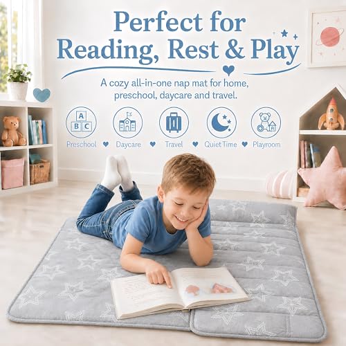 Image of Toddler Nap Mat with Removable Pillow,Ultra Soft Slumber Bags for Girls,Kids Sleeping Bags with Roll Up Design, Perfect for Preschool,Daycare,Kindergarten