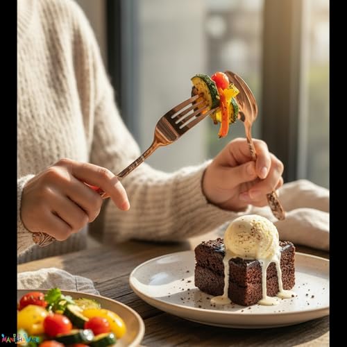 Image of Floral Rose Gold 5 Pcs Stainless Steel Cutlery Set for Dining Table, Dishwasher Safe Glossy Flatware (1 Spoon Set+1 Forks Set+1 Butter Knife+1 Dessert Spoon+ 1 FruitFork)