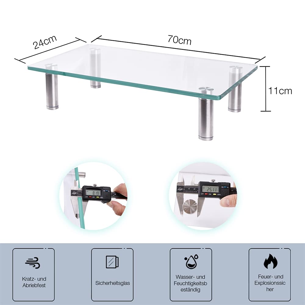 Melko - Rialzo per monitor in vetro, supporto per monitor, supporto per notebook, rialzo per televisore, supporto TV fino a 30 kg, selezione delle dimensioni