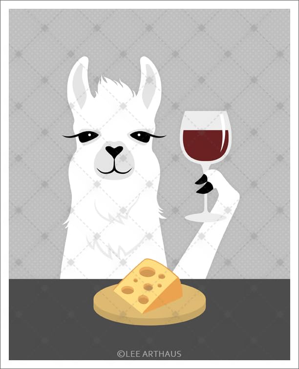 Miniatura 3 de A 6J - White Llama Drinking Wine and Eating Cheese UNFRAMED Wall Art Print by Lee ArtHaus
