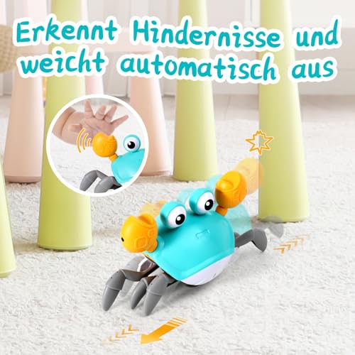 ECHOCUBE Interaktives Krabbelspielzeug, Interaktive Musikkrabbe, die automatisch Hindernissen ausweicht, Elektronische Musikkrabbe für Kinder Junge Mädchen ab 3 Jahren - Grün