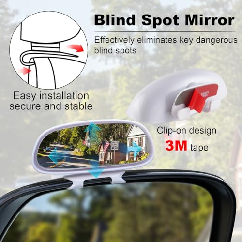 image for LivTee Clip on Blind Spot Mirror, HD Glass Frameless Convex Rear View 
