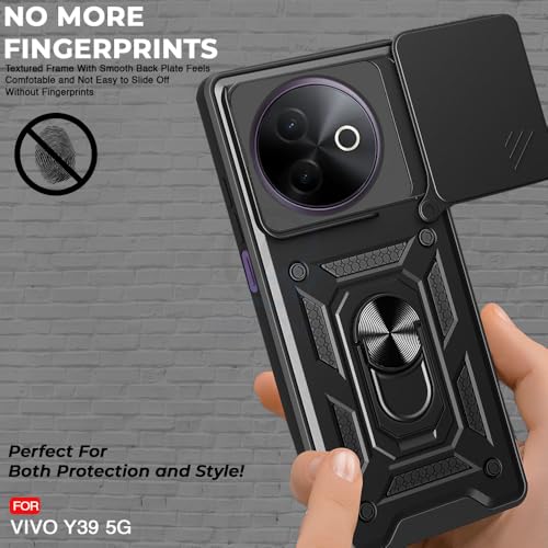 Image of AESTMO Tough Armor Vivo Y39 5G Bumper Back Case Cover | Ring Holder & Sliding Camera Shield Cover | 360 Degree Protection Back Case Cover for Vivo Y39 5G (Black)