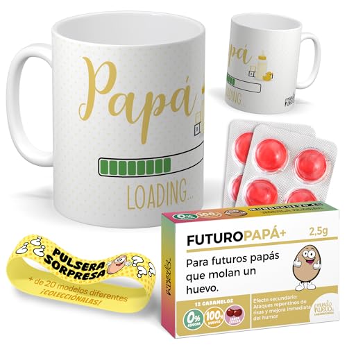KIT presente para pai | Caneca divertida doces futuro pai LOADING pulseira surpresa – presente original para anunciar gravidez ou pais pela primeira vez com fumo