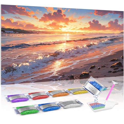 Manualidades adultos Jumpdot: pintura de diamantes 5D de olas para un hogar relajante