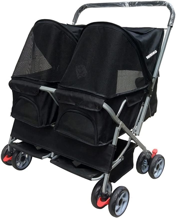 Wózek Dla Zwierząt Domowych Double Dog Pram Dla średnich Psów I Kotów Nowoczesny Czerwony, Odpinany Kołyska 360° Przednie Koło Interaktywne, Nero, One Size