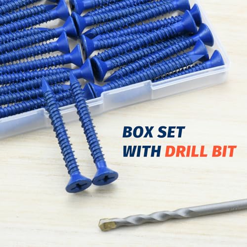 Sanjods 1/4" X 2-1/4" Concrete Screw Anchor, Blue Flat Head Screws For Anchoring To Masonry, Brick, Block thumb #4