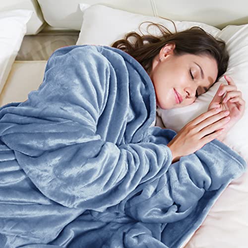 Maxicozy Wearable Blanket With Sleeves And Pocket, 50 "X 70 ", Warm And Comfy Flannel Blanket Sweatshirt For Adult Women Men(Light Blue) #TOP2