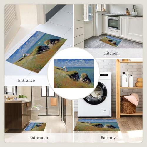 Tapis de cuisine lavable et antidérapant style fleurs sauvages vert - 7