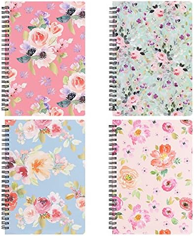 Spiral Notebooks 6 × 8 Inch, 4 Pack College Ruled Journals Cute Notebooks for Women, Hardcover Floral Notebooks School Supplies, Inner Pocket, 320 Sheets/640 Pages, A5 Size