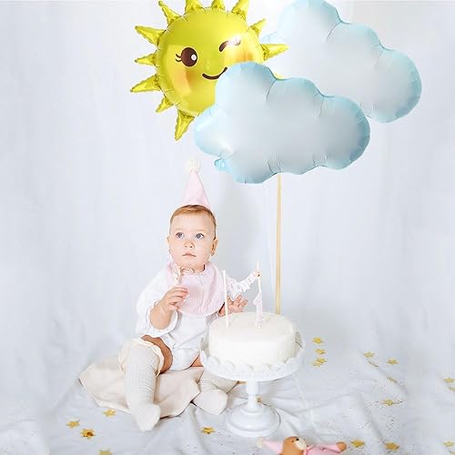 Miniatura 3 de Juego de globos de sol y nubes, 1 globo de lámina de sol, 6 globos de Mylar de lámina de nube blanca para boda, cumpleaños, decoración de fiesta