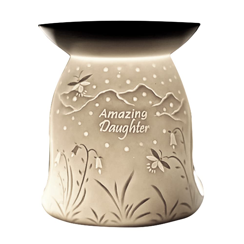 Cello White Porcelain Tealight Wax Melt & Oil Burner - Amazing Daughter Design With 3D Projection Image & Loving Message Safe For Children & Pets, Ideas Room Fragrance