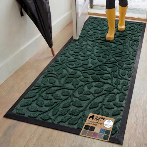 GORILLA GRIP 100% Waterproof All-Season WeatherMax Doormat, 72x24, US Designed Natural Rubber, Stain and Fade Resistant, Low Profile Indoor Outdoor Door Mats, Easy Clean Patio Mat, Moss Vine Leaves