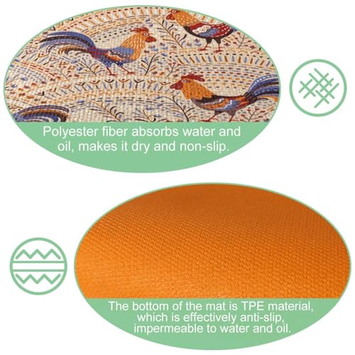 Tapete absorbente para cocina y pasillo con diseño de gallos 6