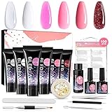 Kit de Extensión de Uñas Gel,6 Colores Extensión Gel,con Moldes para Uñas,Líquido Sinovial,Capa de Base o Topcoat,Uñas Cepillo Kit,Gel de Extensión de Uñas para Principiantes,Regalo para Mujer