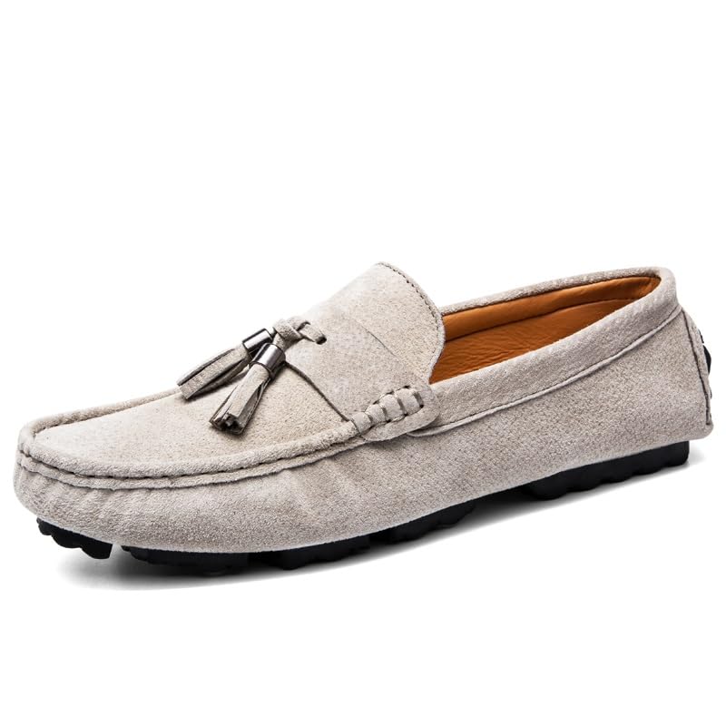 Mens Loafers Shoe Round Toe Solid Color with Tassel Suede Vamp Driving Loafers Resistant Flat Heel Anti-Slip Walking Slip On