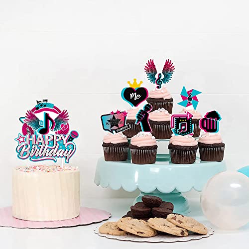 Music Birthday Cake Topper 25Pcs Music Cupcake Toppers For Girl's Music Karaoke Themed Cake Decorations Music Tok Party Birthday Supplies Celebration Favor #TOP1