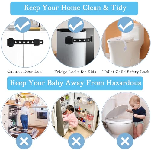 Image of Fursafe&Q Cabinet Locks Baby Proofing, Baby Drawer Safety Locks -Adhesive Child Safety Lock Straps Adjustable Door Latch for Fridge Toilet Oven No Drill Furniture Kitchen Lock