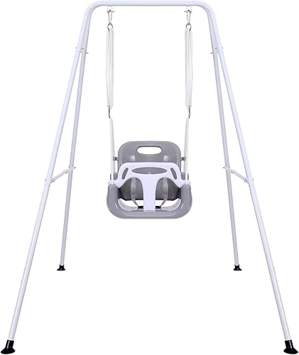 Miniatura 7 de Juego de columpio 3 en 1 para niños pequeños, soporte de silla hamaca con marco en A de metal, marco de columpio plegable para bebé, fácil de montar