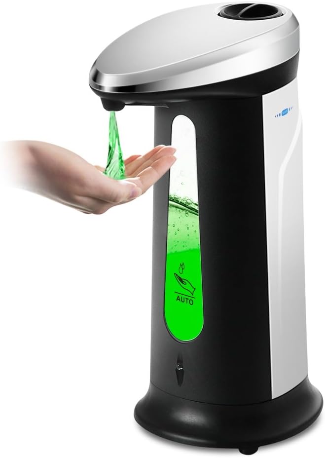 BISOZER Soap Dispenser, Touchless Stainless Steel Automatic Soap Dispenser, Motion Sensor Liquid Dish Sanitizer Dispenser, Water Resistant Hand Free Dish Soap Kitchen Bathroom