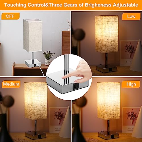 Neoglint Bedside Lamps Set of 2, Touch Control Table Lamps with USB-C+A Charging Ports and Bulbs - Image 2