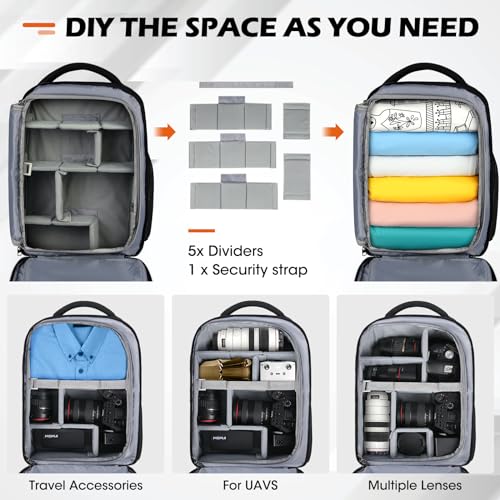 Image of SDYSM Camera Bag Backpack Professional for DSLR SLR Mirrorless Camera Waterproof Laptop Back Pack 15.6 Inch with Rain Cover Anti Theft Travel Case Large Capacity Photography Backpack Black | 15.6 Inch Waterproof Camera Laptop Backpack with Rain Cover Anti Theft Travel Case Large Capacity Photography Backpack, Black