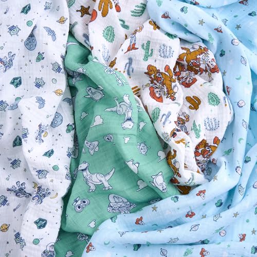 Image of aden + anais Essentials Muslin Swaddle Blankets, Newborn Receiving Blanket for Swaddling, 100% Cotton Baby Swaddle Wrap, 4 Pack, Toy Story