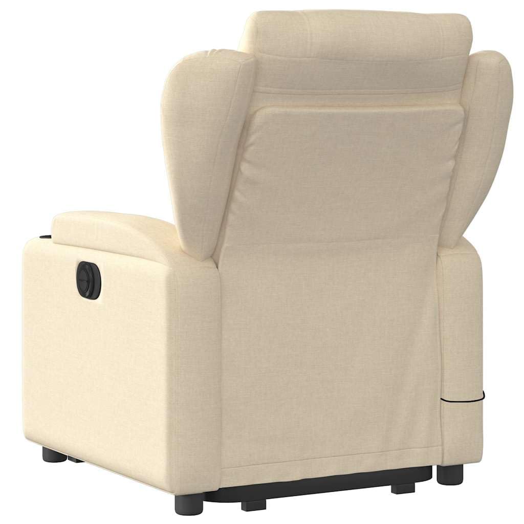 Elektrischer Relaxsessel Creme Stoff mit Aufstehhilfe, Liegefunktion, 6-Punkt-Vibrationsmassage, Armlehnen, Getränkehalter, Seitentasche, modernes Design