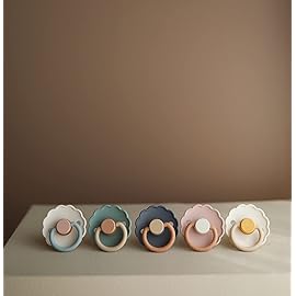 FRIGG Daisy Natural Rubber Baby Pacifier | Made in Denmark | BPA-Free (Aurora/Bright White, 6-18 Months) 2-Pack