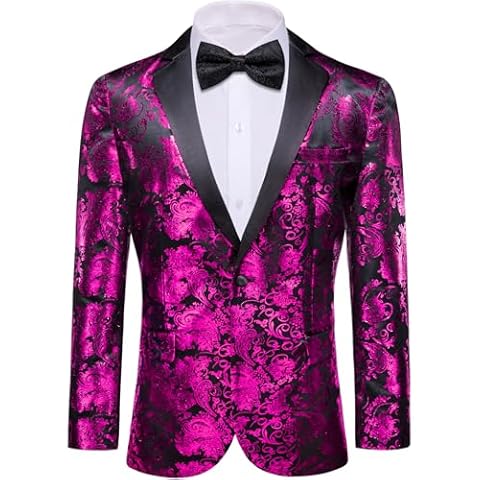 Barry. Wang Men's Sport Coats & Blazers Hot Pink Lightweight Floral Suit Jacket 1 Button Tuxedo Regular Fit Casual Wedding Blazer Cover