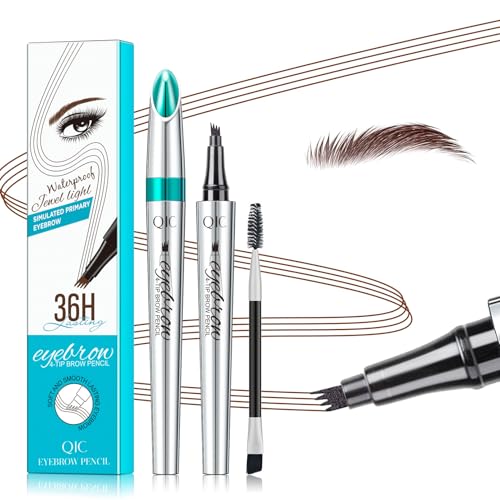 QIC Microblading Eyebrow Pen, 4 Tip Waterproof Brow Pencil for Hair Strokes