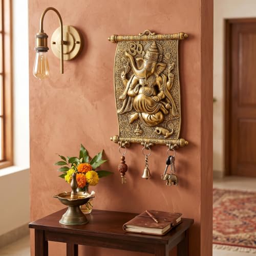 Image of KridayKraft Metal Ganesha ji Key Holder with Meena Work Decorative for Wall | Ganesh Statue /Religious | Idol /Wall Hanging