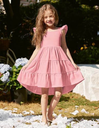 Arshiner Toddler Dress Little Girls Summer Cotton Backless High Low Hem Beach Casual Sundress with Pockets4