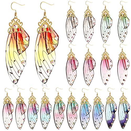 Fumete 10 Pairs Butterfly Wing Drop Dangle Earrings Butterfly Wing Hook Simulation Drop Earrings