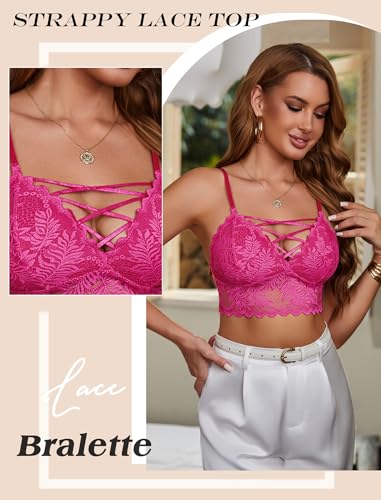 Image of Avidlove Bralettes for Women V Neck Lace Camisole Y2K Tank Top Strappy Cami Unpadded Bra Lingerie Crop Tops Outfits