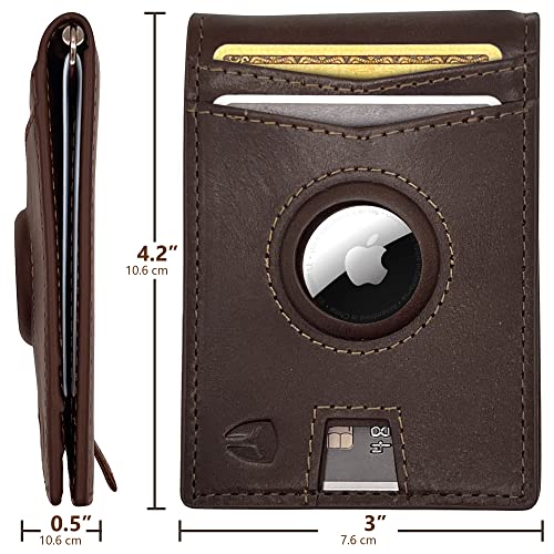 Bryker Hyde AirTag Wallet,Minimalist front pocket wallet with Built in AirTag holder, GPS, Slim bifold, ID Inside with Pull Tab card slot, money clip, RFID blocking, Top Grain leather(Texas Brown)2