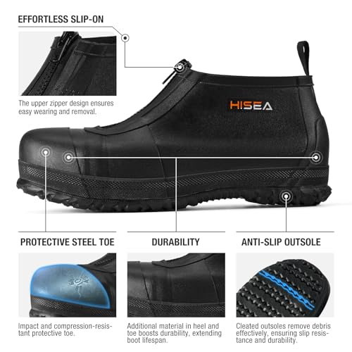 HISEA Zip-up Steel Toe Seamless Rubber Rain Boots Covers Waterproof Shoes Cover for Outdoor Mud Garden Work3