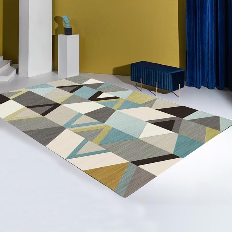 Tapis salon lavable en machine géométrique bleu 160x200 cm ultra résistant
