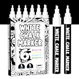 HUERITFLY weiß kreidestifte für fenster, Glas, tafel abwaschbar, 6 Stück kreidemarker 3mm & 6mm Umkehrbare Spitze, fensterstifte weihnachten