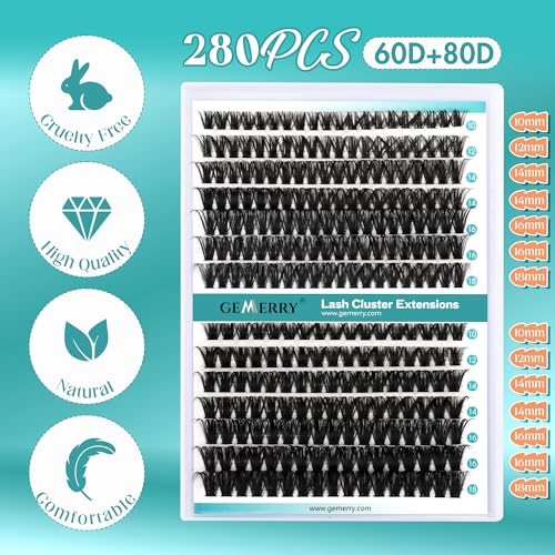 GEMERRY Individual Eyelashes 60D+80D Curl Cluster Lashes Natural Eyelash Extension 280pcs Mixed Tray Reusable Handmade Home Application (60D+80D-0.07D-10-18MIX) - Image 2