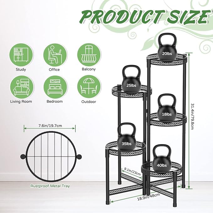 Image of Snazzy 5 Tier Metal Plant Stand for Indoor Outdoor, Foldable Corner Tall Plant Shelf Display Stand for Multiple Plants, Wrought Iron Flower Pot Holder for Living Room Balcony Garden Patio