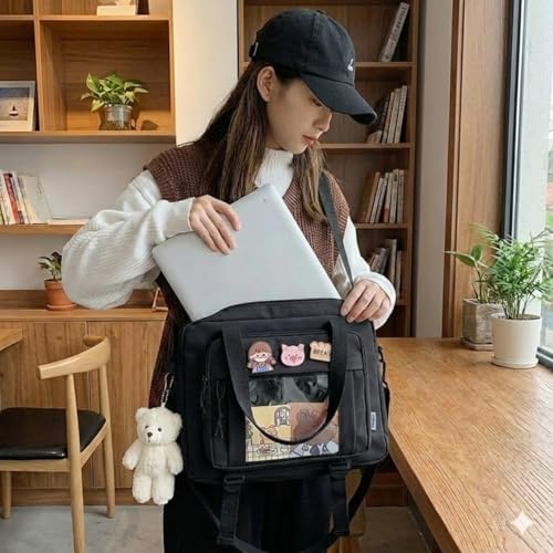 Image of Kawaii Crossbody Ita Bag for Women with Pin & Plush Bear - Japanese Messenger Bags Y2K Shoulder Purse