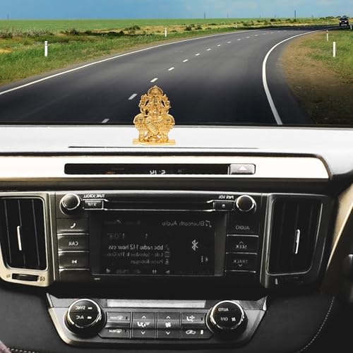 Image of anciently Ganesh Idol for Car Dashboard | Vinayagar Idol for Car Dashboard, Metal, 1 Piece (Gold Colour)