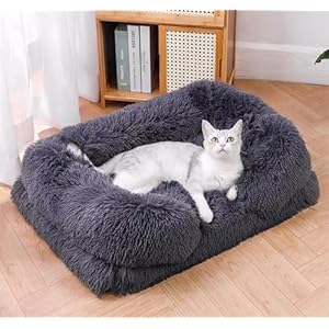 SDYQD Orthopedic Calming Dog Bed Comfy Sofa Style Removable Faux Fur & Plush Fluffy Washable Cover, Cat Beds for Indoor Cats, Egg-Crate Foam Pet Bed for Small Medium Pets
