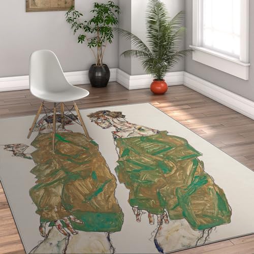 Tapis Egon Schiele 180x240cm vert imprimé à poils bas antidérapant - 4