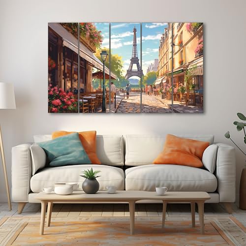 Image of The Castle Decor Eiffel tower painting with frame 5 Big Size (27x48) Wall Art for living room,Bedroom,Drawing room,Hotels-Wooden Framed-Digital Painting