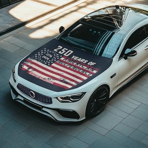 Image of America 250th Birthday Flag Car Hood Cover Elastic Fabric Car Hood Protector Removable Car Hood Accessories Suitable Most Automotive Sedans Pickup Trucks