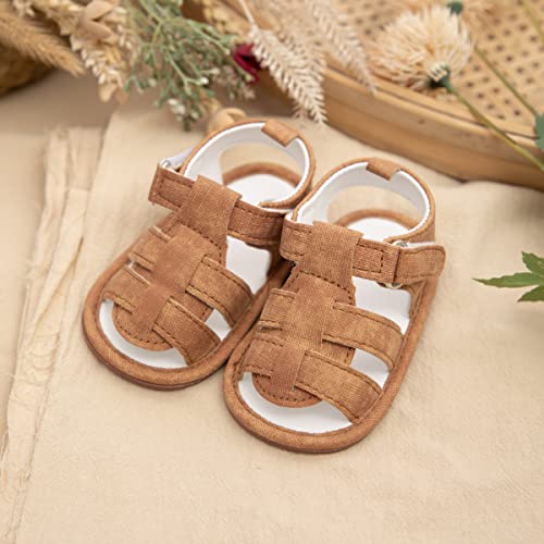 Infant Baby Boys Girls Summer Sandals Brown Newborn Lightweight Pu Leather Non-slip Rubber Sole Toddler Outdoor Beach Open Toe First Walker Shoes 12-18 Months4