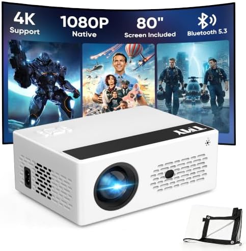 TMY Native 1080P Mini Portable Projector, 2-way Bluetooth, with 8...